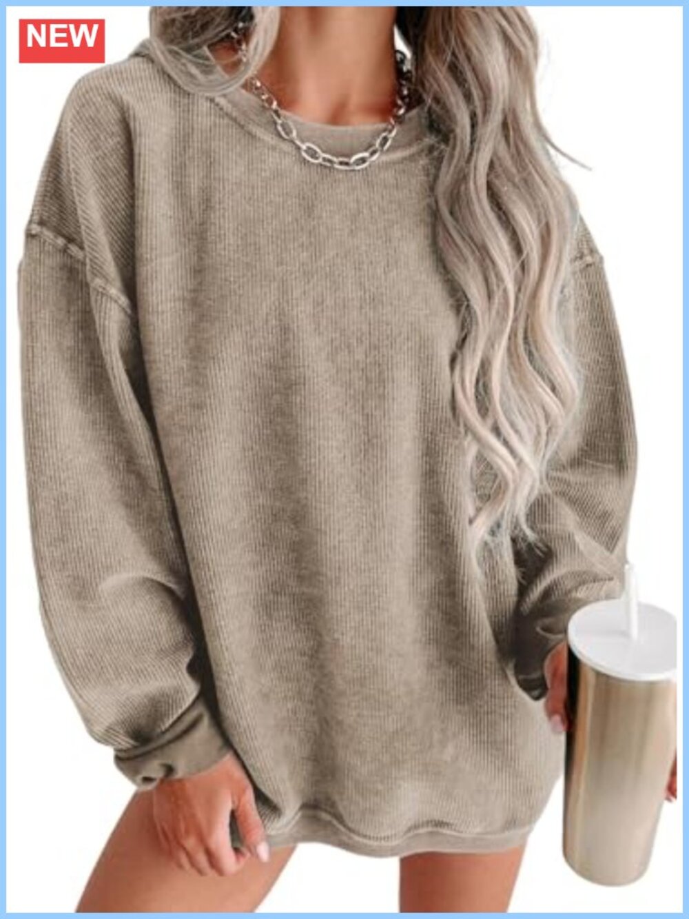 Oversized Ribbed Knit Sweatshirt Crewneck Long Sleeve Pullover Casual Top